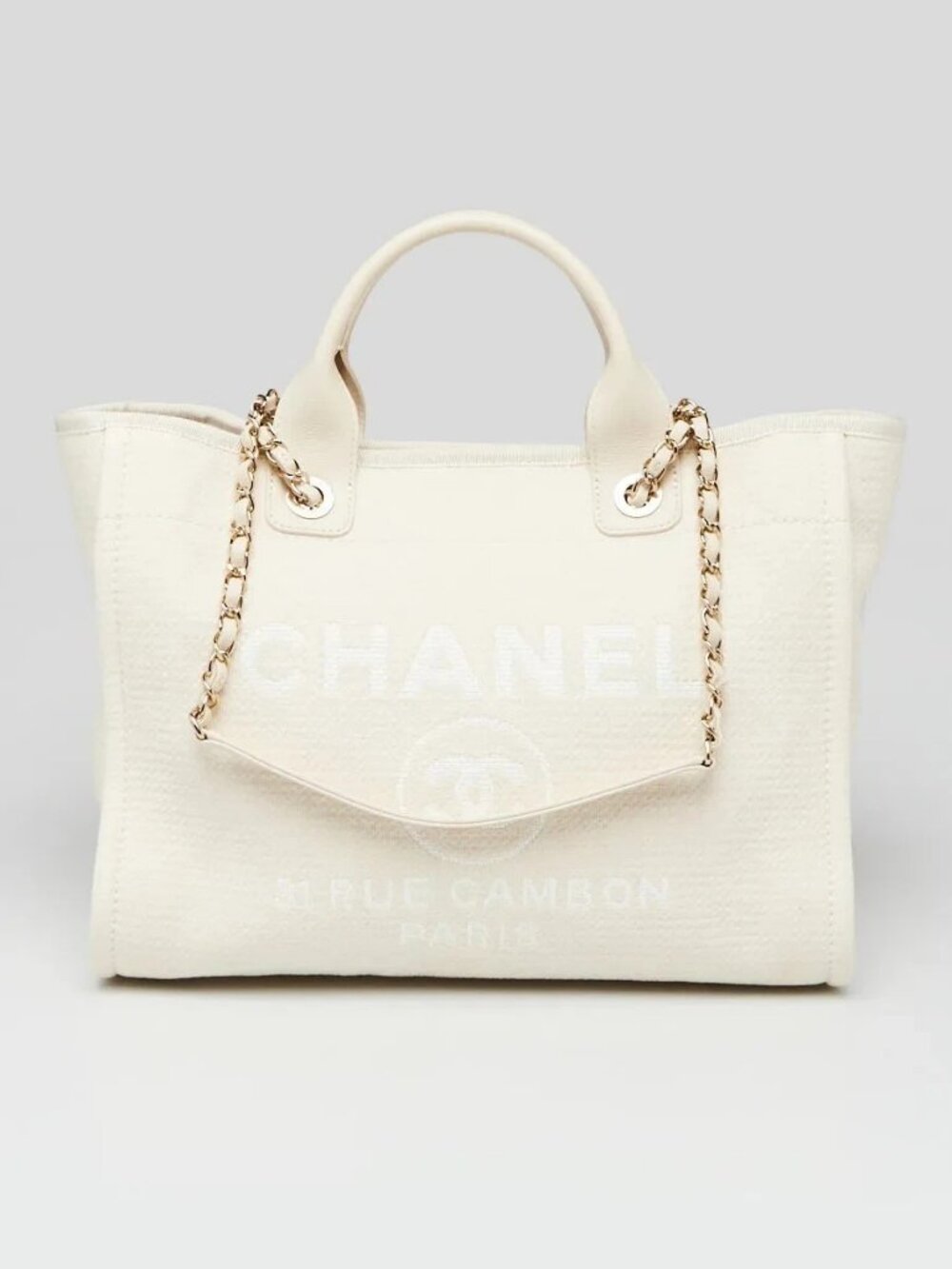 Chanel Cream Canvas Small Deauville Shopping Tote Bag